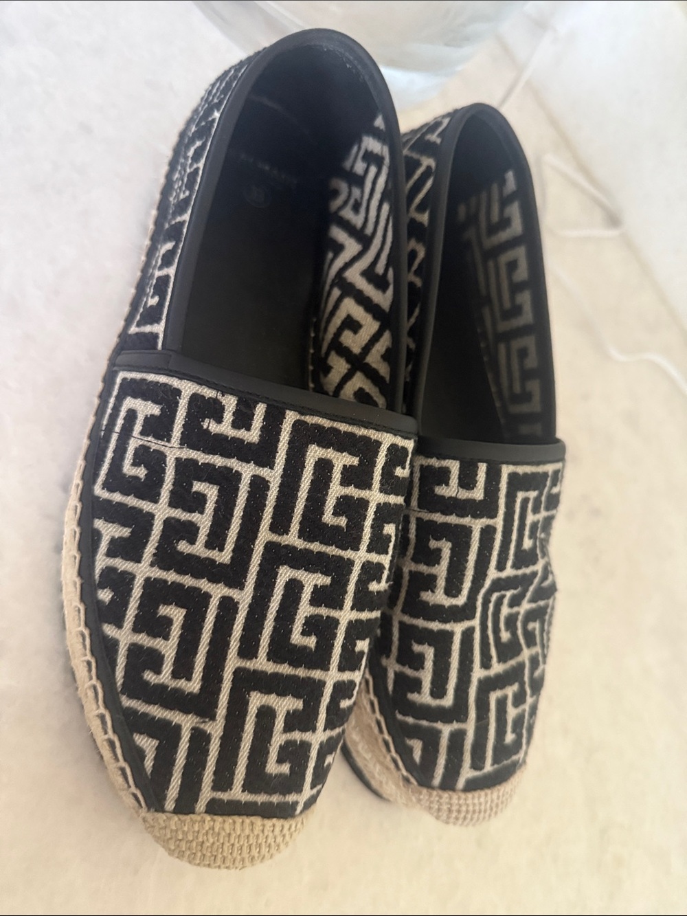 Balmain Black and Cream Logo-Pattern Espadrilles